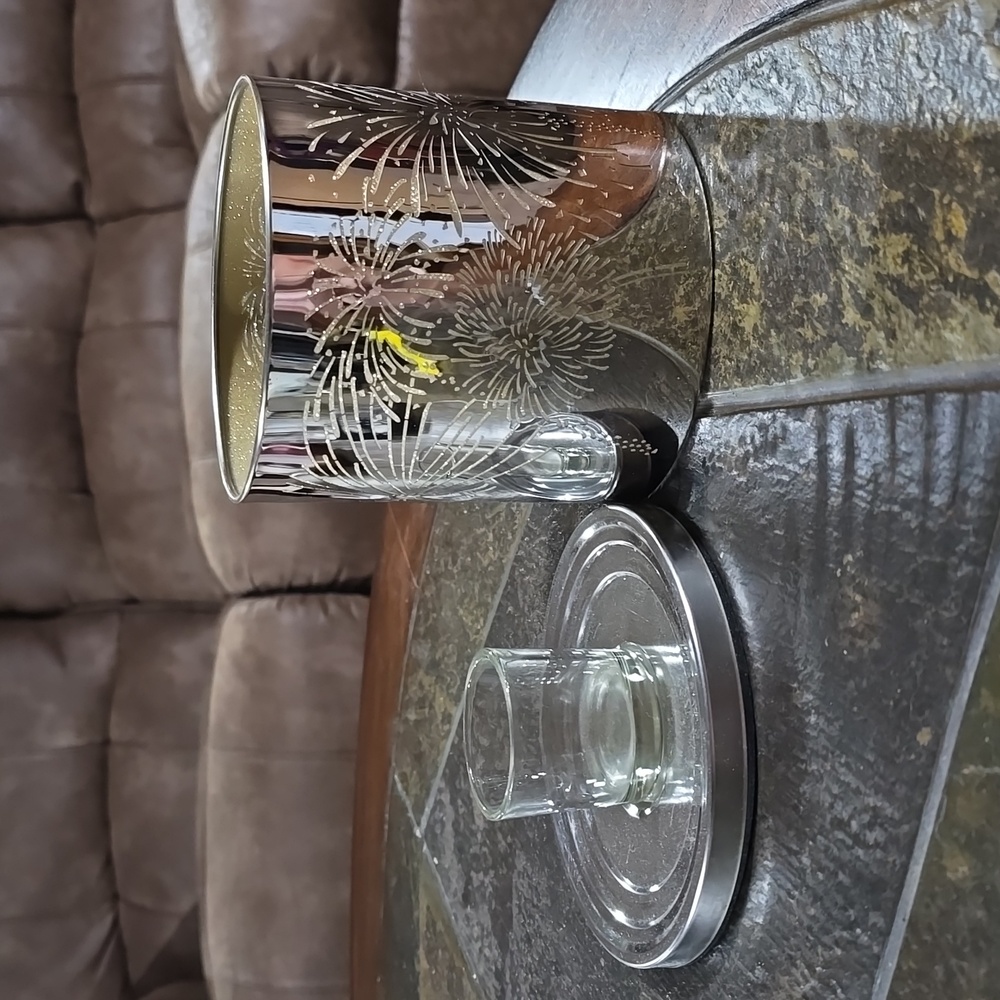 FIREWORKS VTG PartyLite Enchanted Celebration Silver Fireworks 3pc Candle Holder - Picture 2 of 7